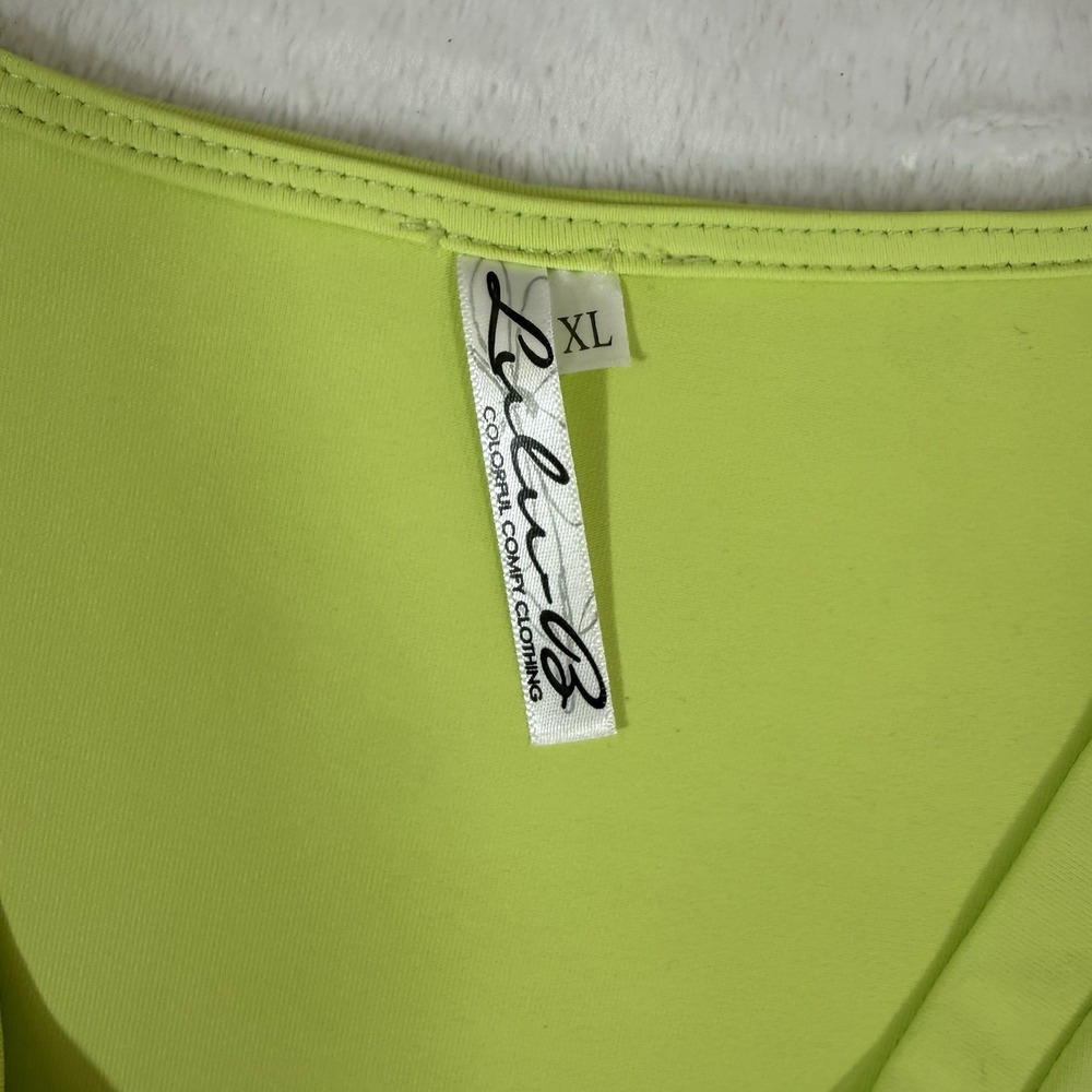 LULU B V-Neck UPF 50+ Blouse Shirt 5083 Nylon Blend Neon Green Women's XL Flaw* - Picture 3 of 8